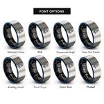 font options for inside engraving on black & blue & grey retro rocket rings