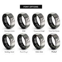 font options for inside engraving on black & silver reuleaux triangle knot rings