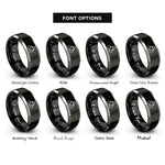font options for inside engraving on black & grey reuleaux triangle knot rings