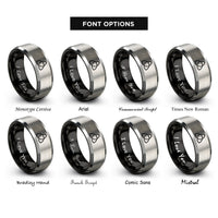 font options for inside engraving on black & silver reuleaux triangle knot rings