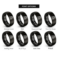 font options for inside engraving on black reuleaux triangle knot rings
