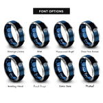 font options for inside engraving on blue & grey rfid coil rings