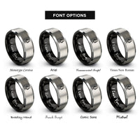 font options for inside engraving on black & silver ribbon microphone rings