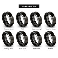 font options for inside engraving on black & silver ribbon microphone rings