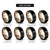 font options for inside engraving on black & rose gold ribbon microphone rings