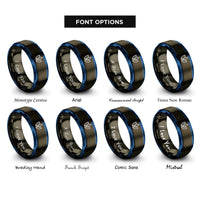 font options for inside engraving on gunmetal & blue rice grains rings