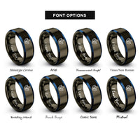 font options for inside engraving on gunmetal & blue rice grains rings
