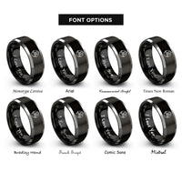font options for inside engraving on black & grey riding helmet horseshoe rings