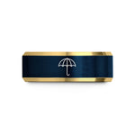 engraved promise ring – gold & blue tungsten paper umbrella wedding band