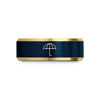 engraved promise ring – gold & blue tungsten paper umbrella wedding band