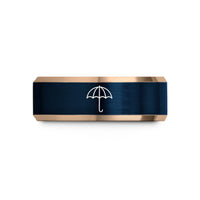 tungsten wedding band – rose gold & blue tungsten paper umbrella wedding band