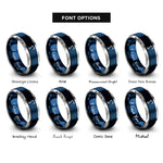 font options for inside engraving on blue & gray ring stand clamp rings