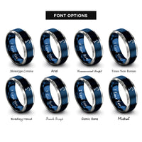 font options for inside engraving on blue & gray ring stand clamp rings