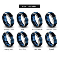 font options for inside engraving on blue & gray ring stand clamp rings