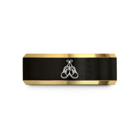 engraved rings for couples – black & gold tungsten baby shoes wedding band