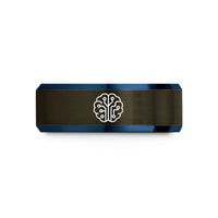 unique men's wedding ring – gunmetal & blue tungsten circuit brain wedding band