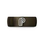 engraved ring for him – gunmetal & black tungsten pilcrow wedding band