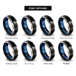 font options for inside engraving on black & blue & gray ripple lines rings