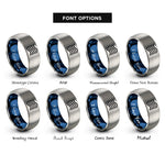font options for inside engraving on blue & silver ripple lines rings