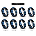font options for inside engraving on blue & gray ripple lines rings