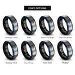 font options for inside engraving on black & blue & gray ripple rings rings