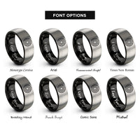 font options for inside engraving on black & silver ripple rings rings