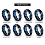 font options for inside engraving on blue & gray ripple rings rings