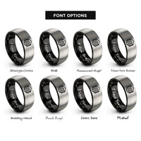 font options for inside engraving on black & gray rippled honeycomb rings