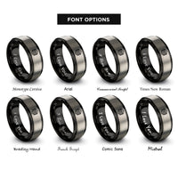 font options for inside engraving on black & grey rippled honeycomb rings