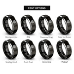 font options for inside engraving on black & grey rippled honeycomb rings
