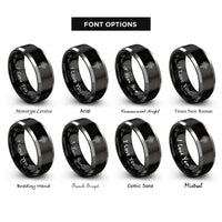 font options for inside engraving on black & silver risen cross rays rings