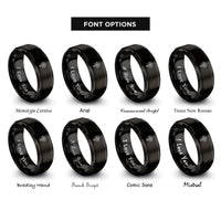 font options for inside engraving on black risen cross rays rings