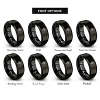 font options for inside engraving on black risen cross rays rings