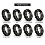 font options for inside engraving on black & gray river meander rings