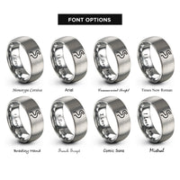 font options for inside engraving on silver river meander rings
