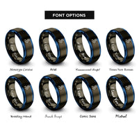 font options for inside engraving on gunmetal & blue river meander rings