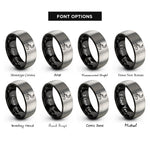 font options for inside engraving on black & silver river moon rings