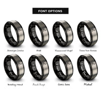 font options for inside engraving on black & grey river moon rings