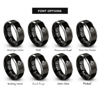 font options for inside engraving on black & silver river peaks rings