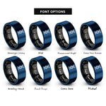 font options for inside engraving on black & blue rna strand rings