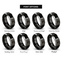 font options for inside engraving on black & silver rna strand rings