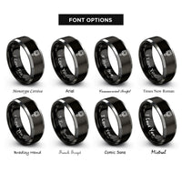 font options for inside engraving on black & grey robertson square rings