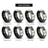 font options for inside engraving on black & gray robertson square rings
