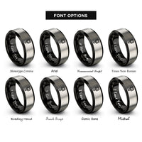 font options for inside engraving on black & grey robertson square rings