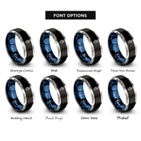 font options for inside engraving on black & blue & grey robot hand rings