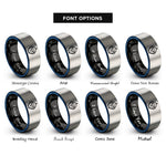 font options for inside engraving on black & blue & silver robot mascot rings
