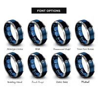 font options for inside engraving on blue & silver robot mascot rings