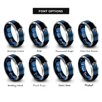 font options for inside engraving on blue & silver robotic arm rings