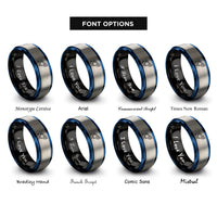 font options for inside engraving on black & blue & gray rocket rings