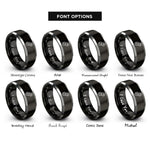 font options for inside engraving on black & silver roller chain link rings
